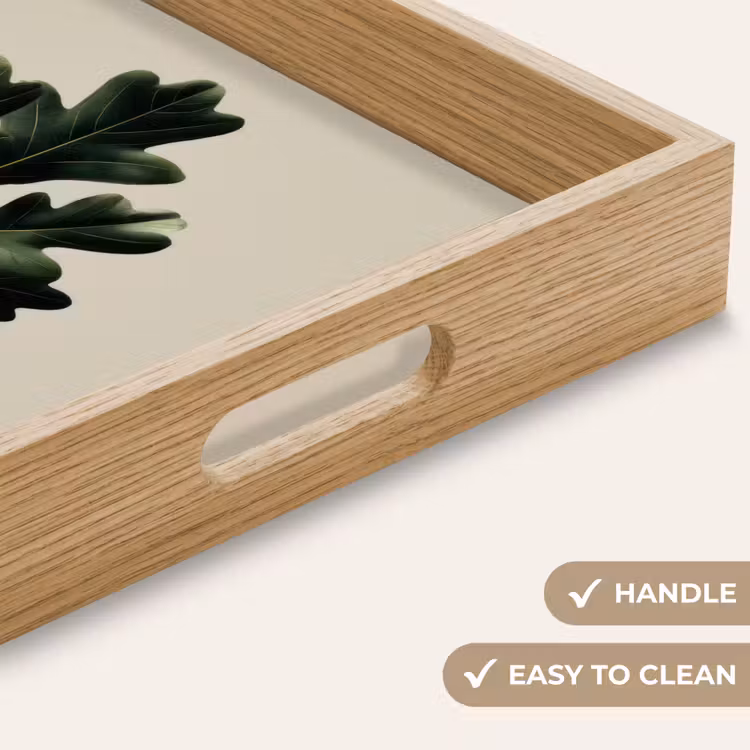 Tray - Oak leaves - Beige - Green - Wavy edges — 9