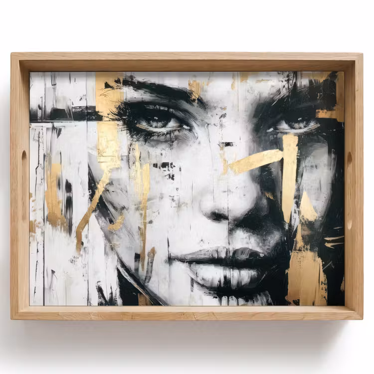 Tray - Portrait - Woman - Brush strokes - Gold — 1