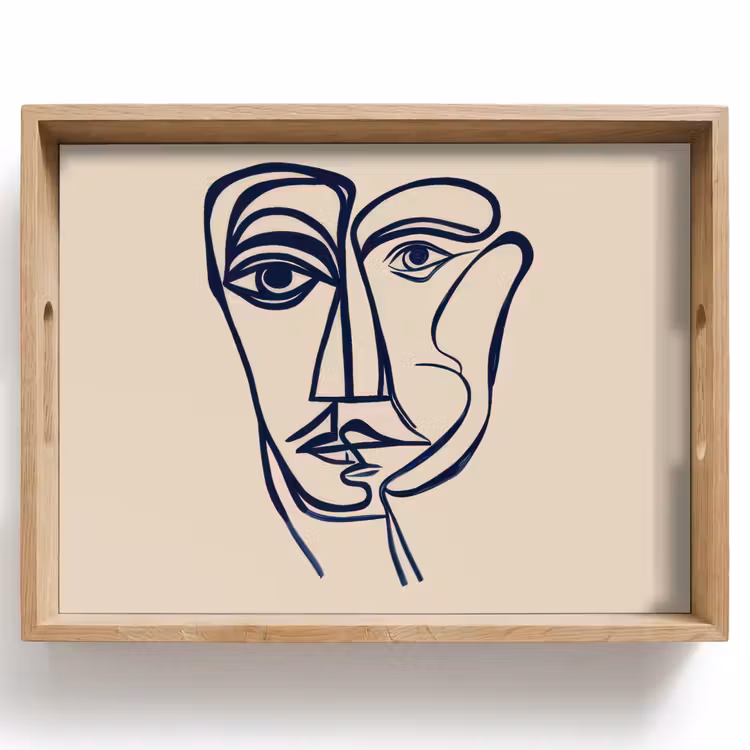 Tray - Minimalist - Line illustration - Beige - Dark blue — 1