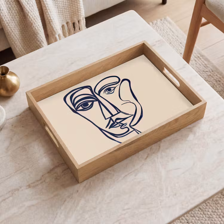 Tray - Minimalist - Line illustration - Beige - Dark blue — 2
