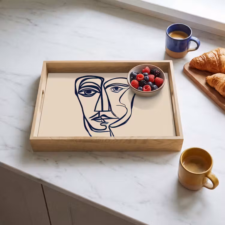 Tray - Minimalist - Line illustration - Beige - Dark blue — 3