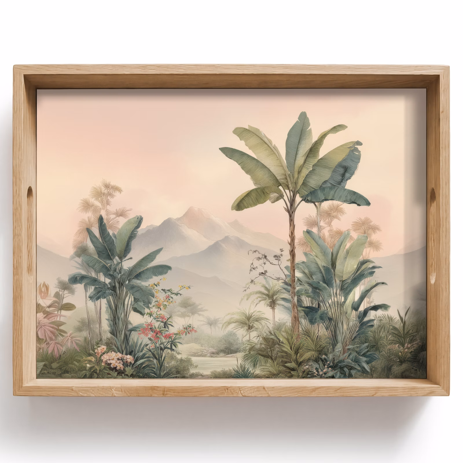 Tray - Tropical landscape - palm trees - Flowers - Pink sky — 1