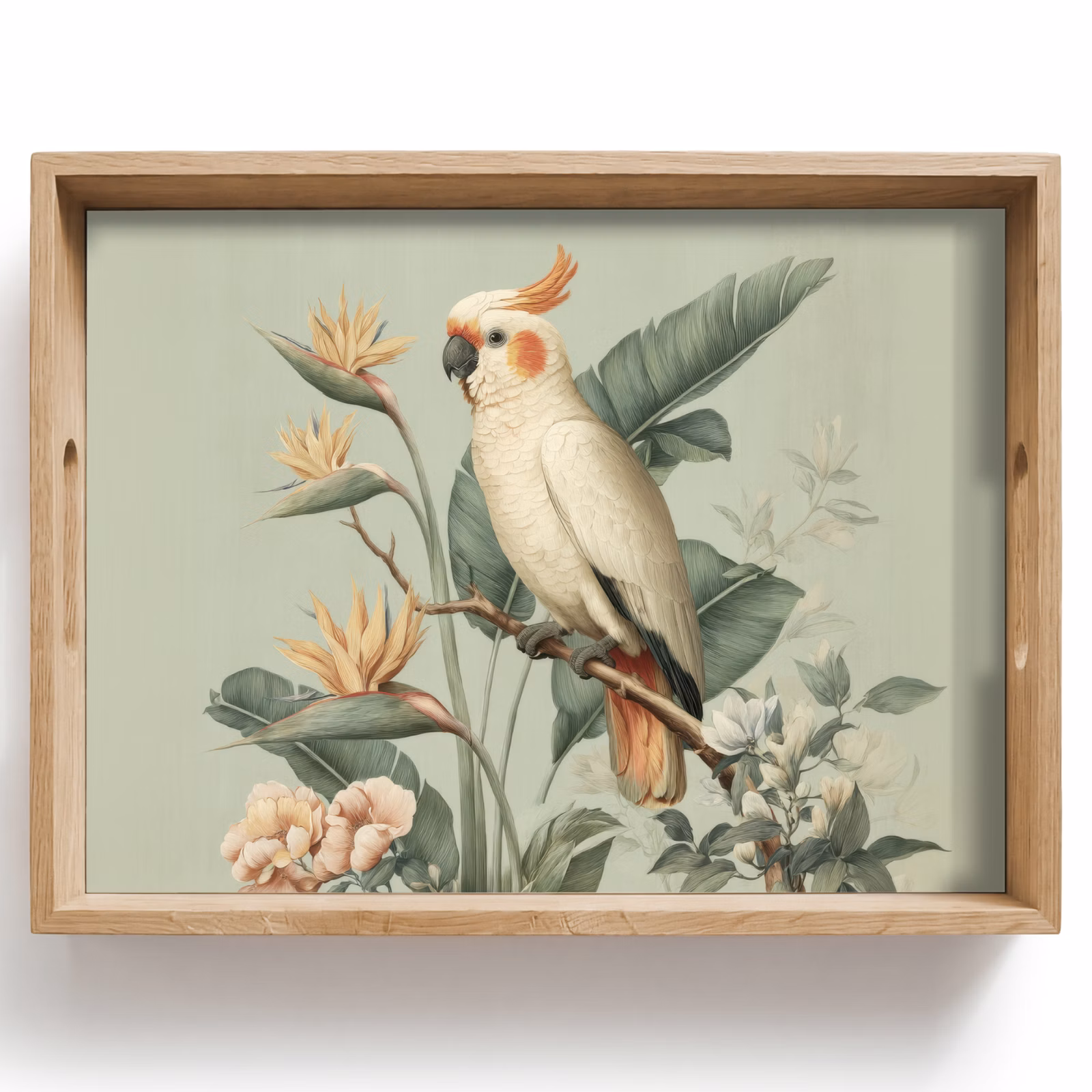 Tray - Yellow crested cockatoo - bird of paradise flowers - Green — 1