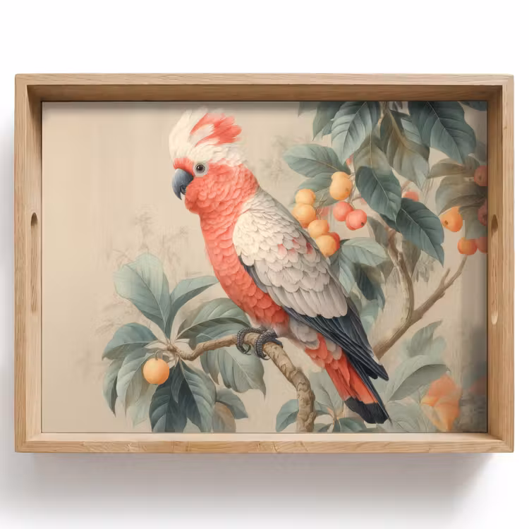 Tray - Pink crested cockatoo - Branch with fruits - Leaves — 1