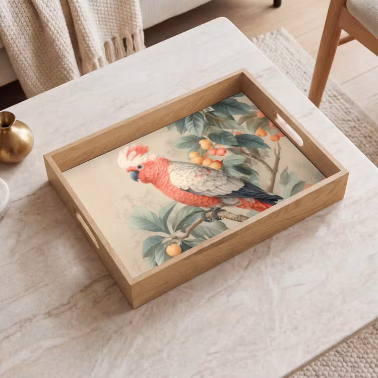 Tray - Pink crested cockatoo - Branch with fruits - Leaves — 2