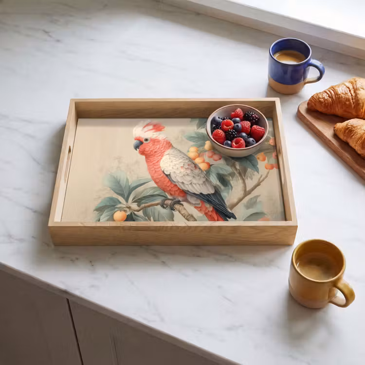 Tray - Pink crested cockatoo - Branch with fruits - Leaves — 3