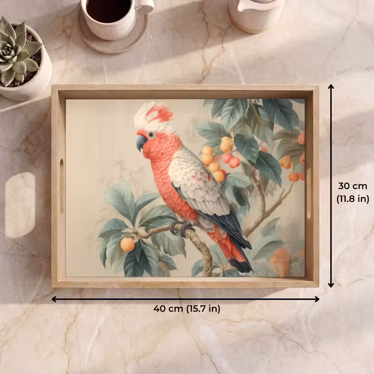 Tray - Pink crested cockatoo - Branch with fruits - Leaves — 7
