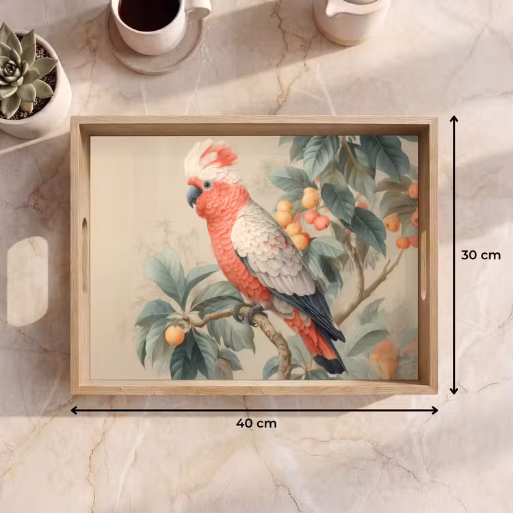 Tray - Pink crested cockatoo - Branch with fruits - Leaves — 8