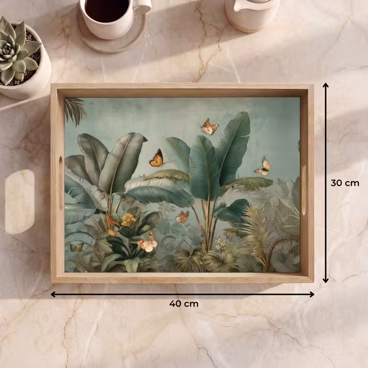 Tray - Tropical foliage - Butterflies - green - Brown — 8