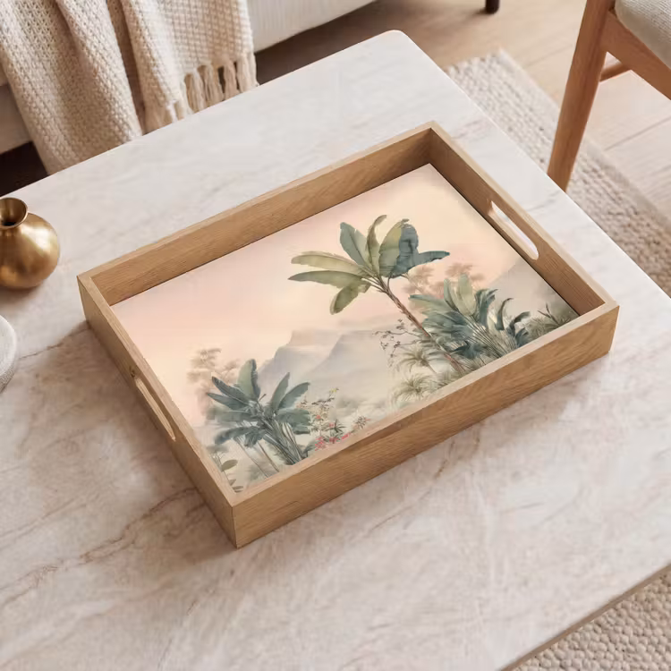 Tray - Tropical landscape - palm trees - Flowers - Pink sky — 2