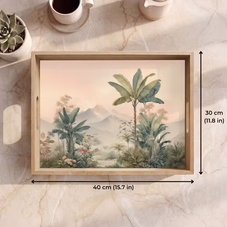 Tray - Tropical landscape - palm trees - Flowers - Pink sky — 7