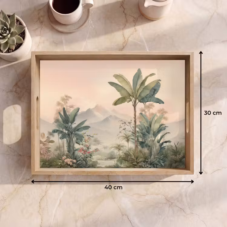 Tray - Tropical landscape - palm trees - Flowers - Pink sky — 8
