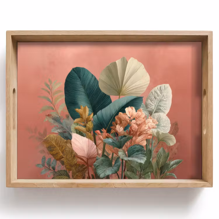 Tray - Tropical leaves - Flowers - Pink - green — 1