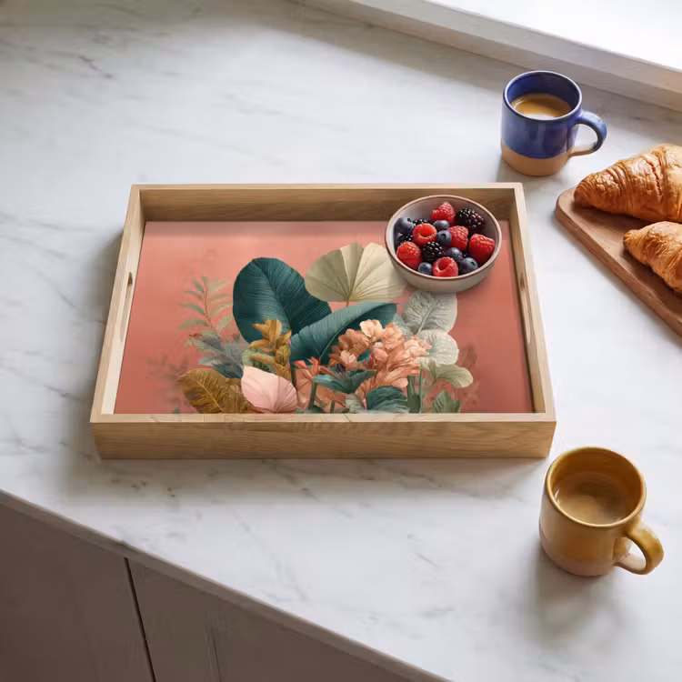 Tray - Tropical leaves - Flowers - Pink - green — 3