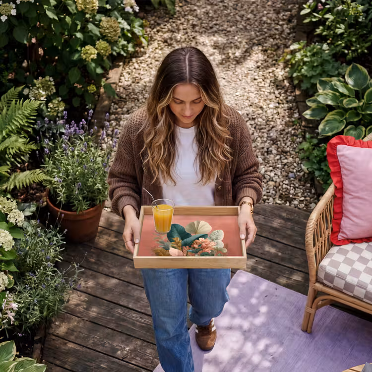 Tray - Tropical leaves - Flowers - Pink - green — 6