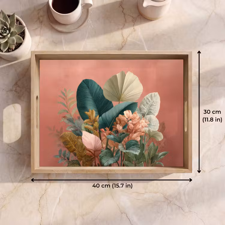 Tray - Tropical leaves - Flowers - Pink - green — 7