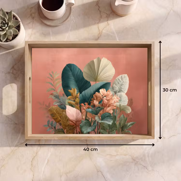 Tray - Tropical leaves - Flowers - Pink - green — 8