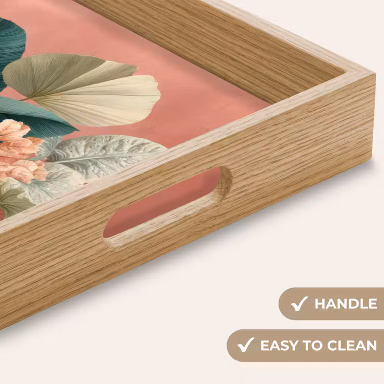 Tray - Tropical leaves - Flowers - Pink - green — 9