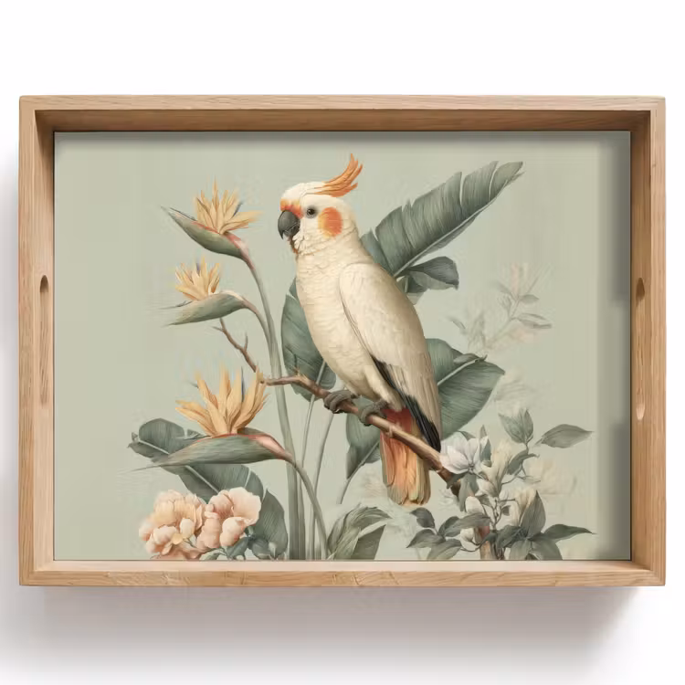 Tray - Yellow crested cockatoo - bird of paradise flowers - Green — 1