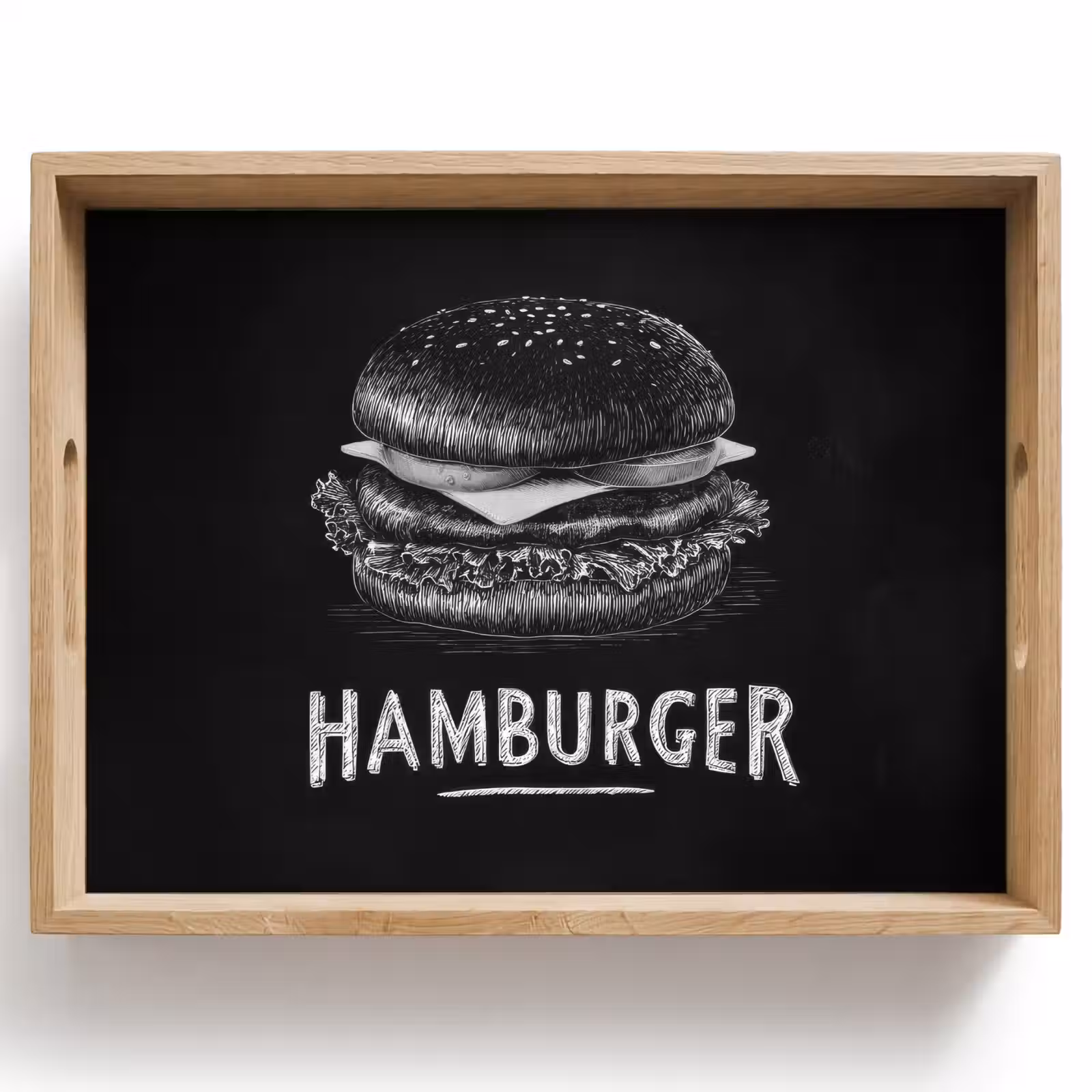 Tray - Hamburger - Chalk text - Black - White — 1