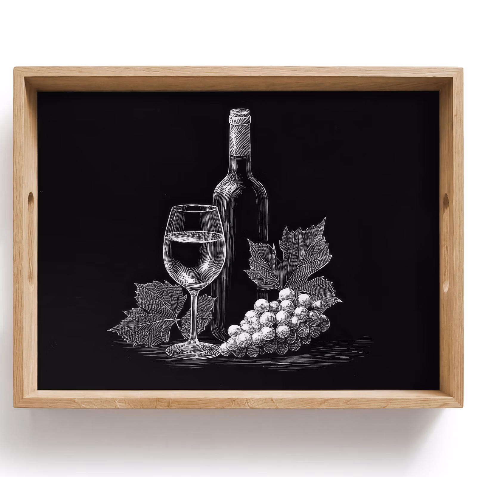 Tray - Wine bottle - Glass - Grapes - Leaves — 1