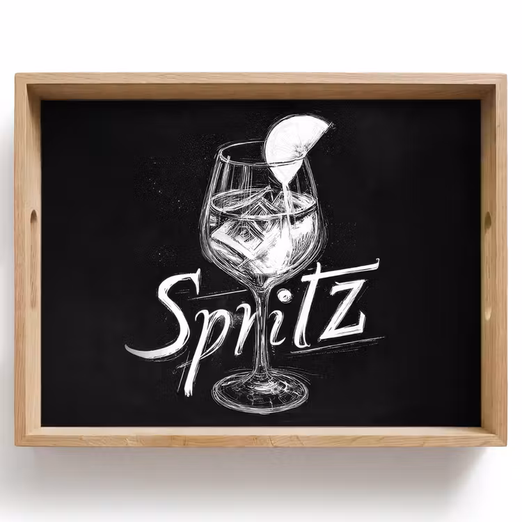 Tray - Glass spritz - Chalk letters - Ice cubes - Lemon — 1