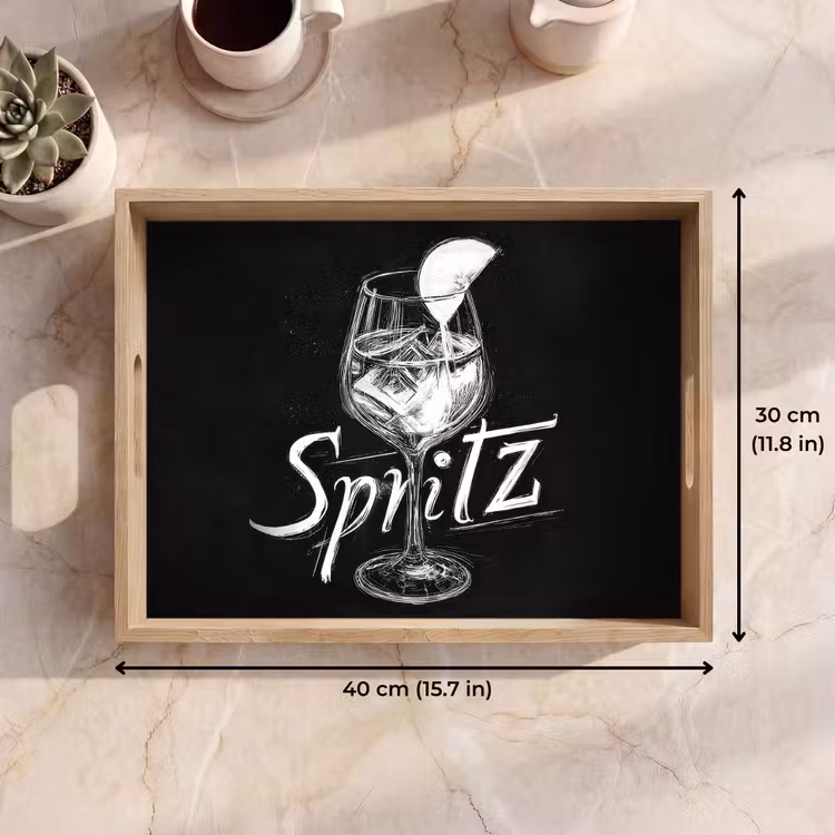 Tray - Glass spritz - Chalk letters - Ice cubes - Lemon — 7