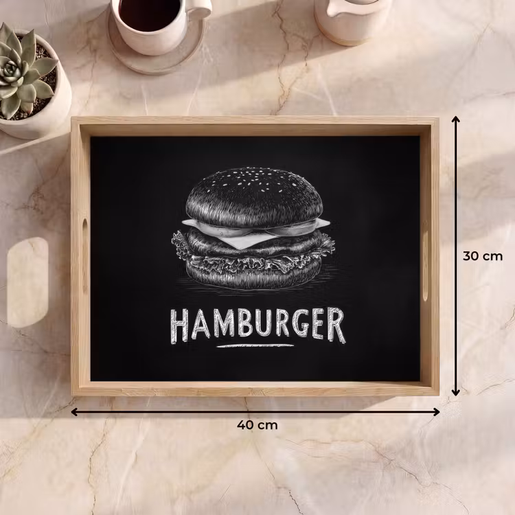 Tray - Hamburger - Chalk text - Black - White — 8