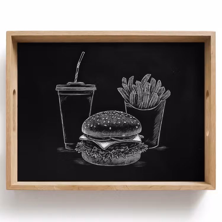 Tray - Hamburger - French fries - Soft drink - Chalk drawing — 1