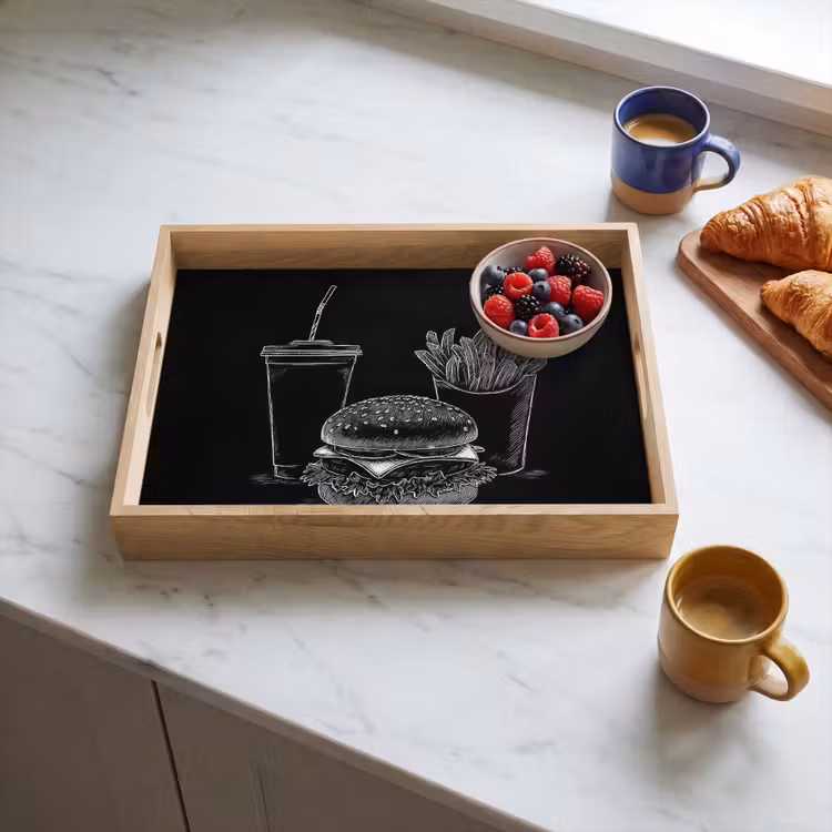 Tray - Hamburger - French fries - Soft drink - Chalk drawing — 3