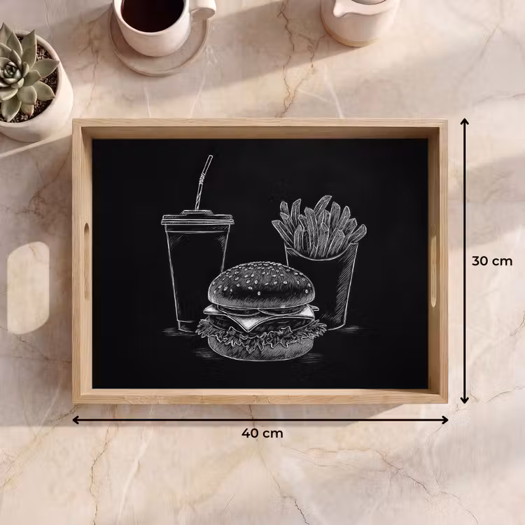 Tray - Hamburger - French fries - Soft drink - Chalk drawing — 8