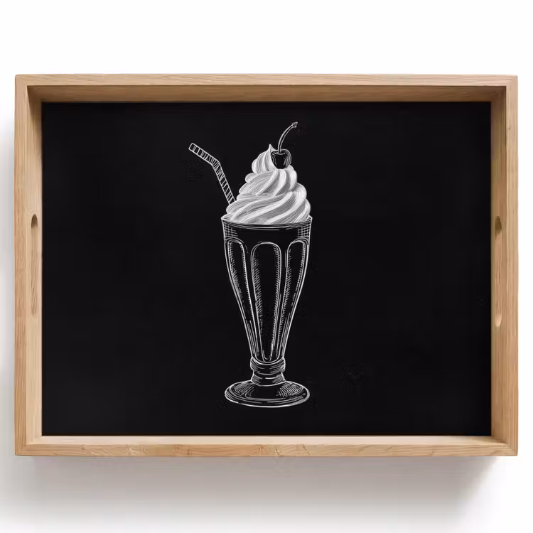 Tray - Ice cream sundae - Cherry - Chalk style - Whipped cream — 1