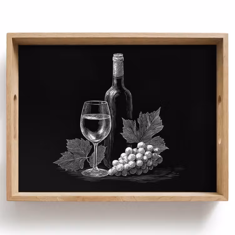 Tray - Wine bottle - Glass - Grapes - Leaves — 1