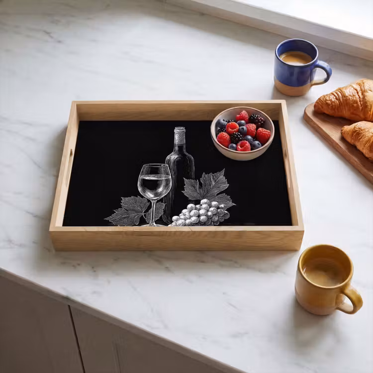 Tray - Wine bottle - Glass - Grapes - Leaves — 3