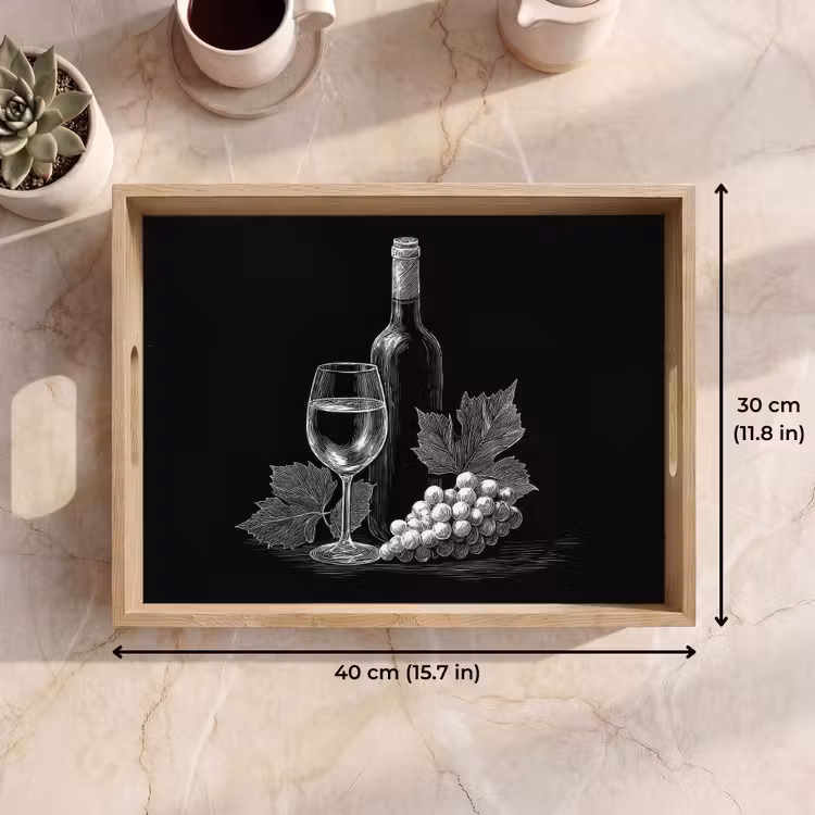 Tray - Wine bottle - Glass - Grapes - Leaves — 7