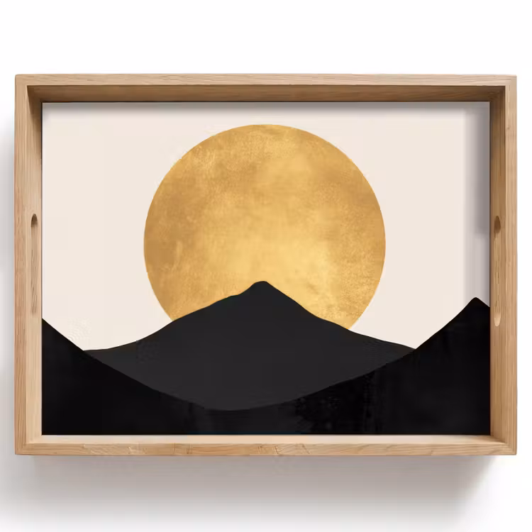 Tray - Mountain silhouettes - Golden circle - Beige — 1