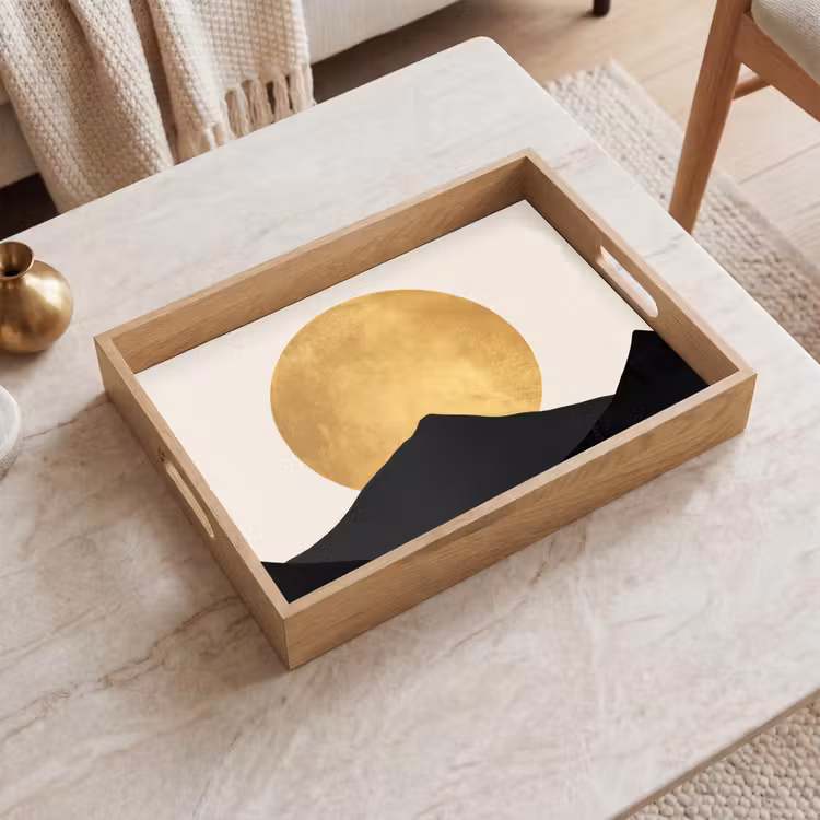 Tray - Mountain silhouettes - Golden circle - Beige — 2