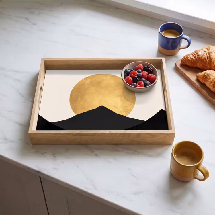 Tray - Mountain silhouettes - Golden circle - Beige — 3