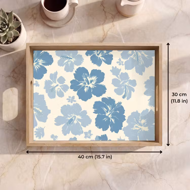 Tray - Hibiscus flowers - Blue - Pattern - Tropical — 7