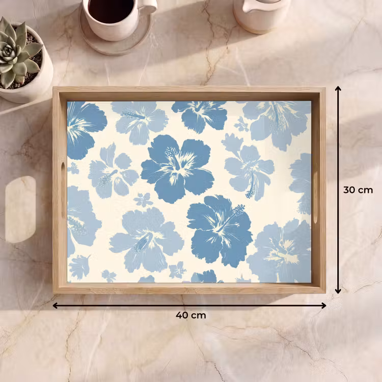 Tray - Hibiscus flowers - Blue - Pattern - Tropical — 8