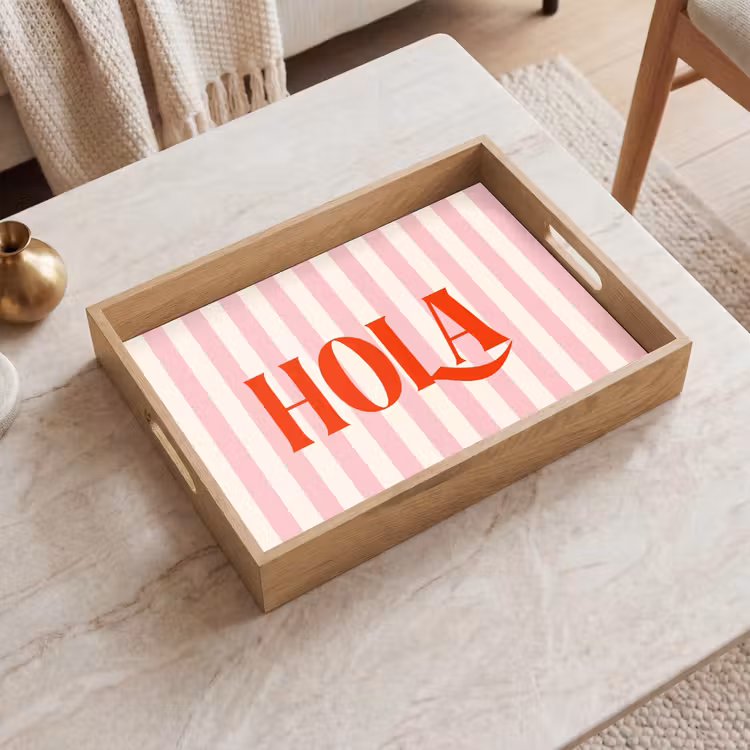 Tray - Hola - Quote - Stripes - Pastel - Pink - Red - White — 2