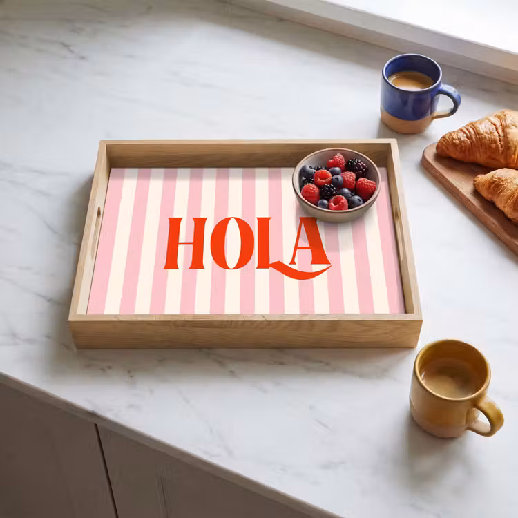 Tray - Hola - Quote - Stripes - Pastel - Pink - Red - White — 3