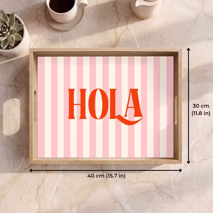Tray - Hola - Quote - Stripes - Pastel - Pink - Red - White — 7