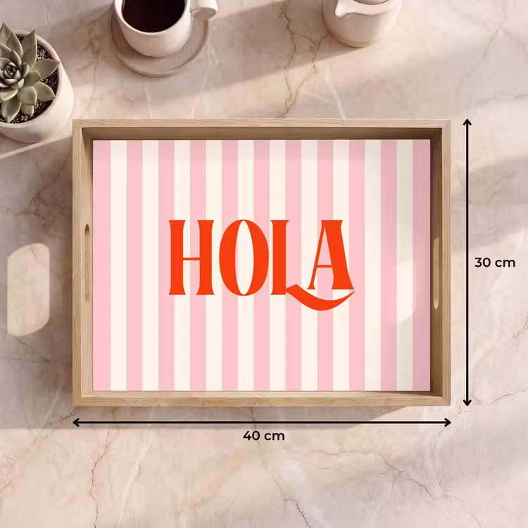 Tray - Hola - Quote - Stripes - Pastel - Pink - Red - White — 8