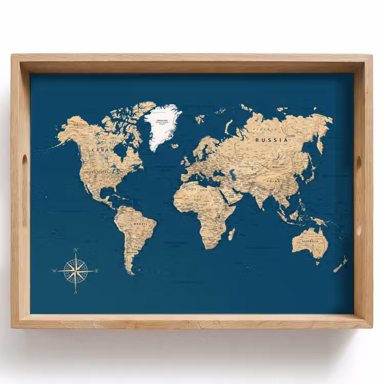 Tray - World map - Dark blue - Beige — 1