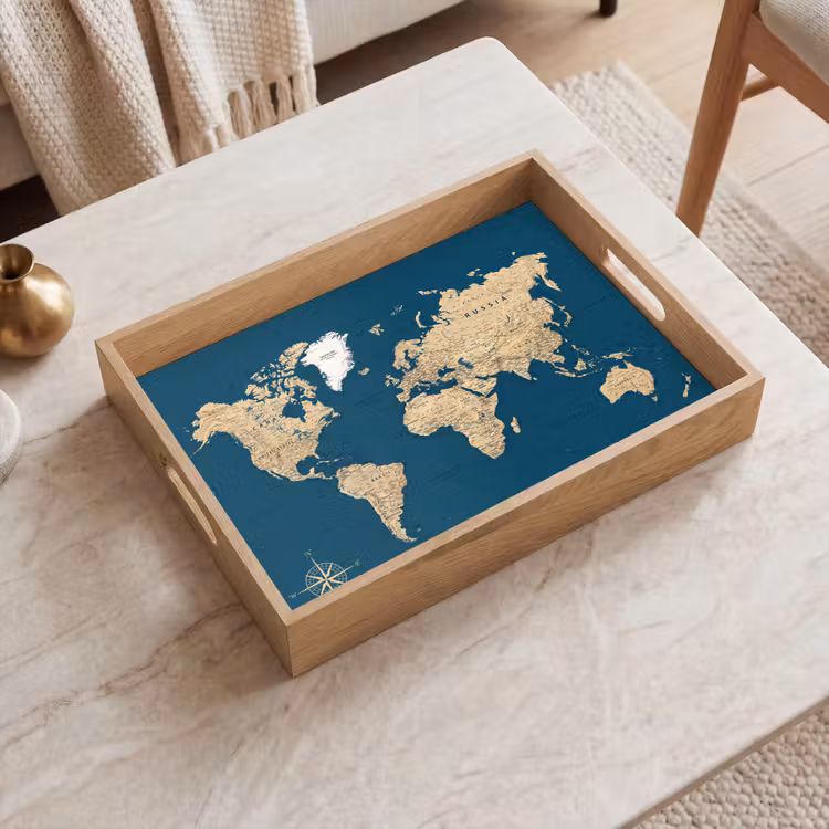 Tray - World map - Dark blue - Beige — 2