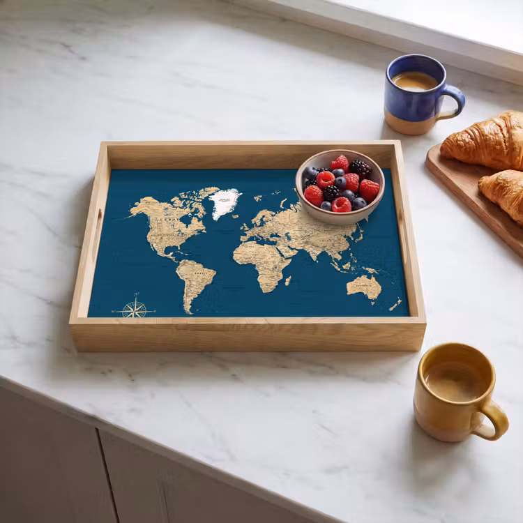 Tray - World map - Dark blue - Beige — 3