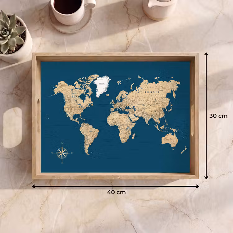 Tray - World map - Dark blue - Beige — 8