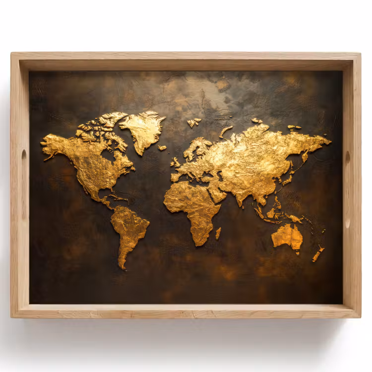 Tray - World map - Gold - Rust — 1