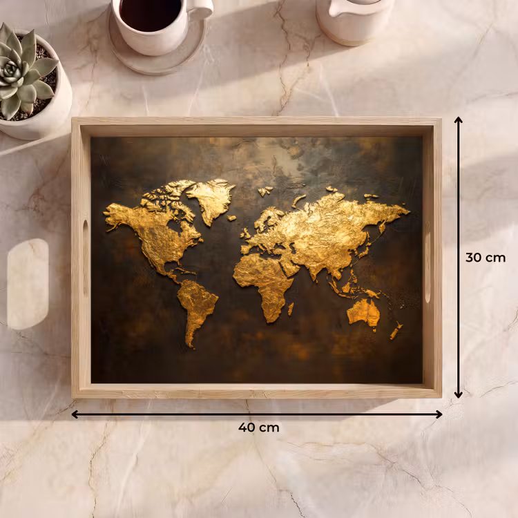 Tray - World map - Gold - Rust — 8